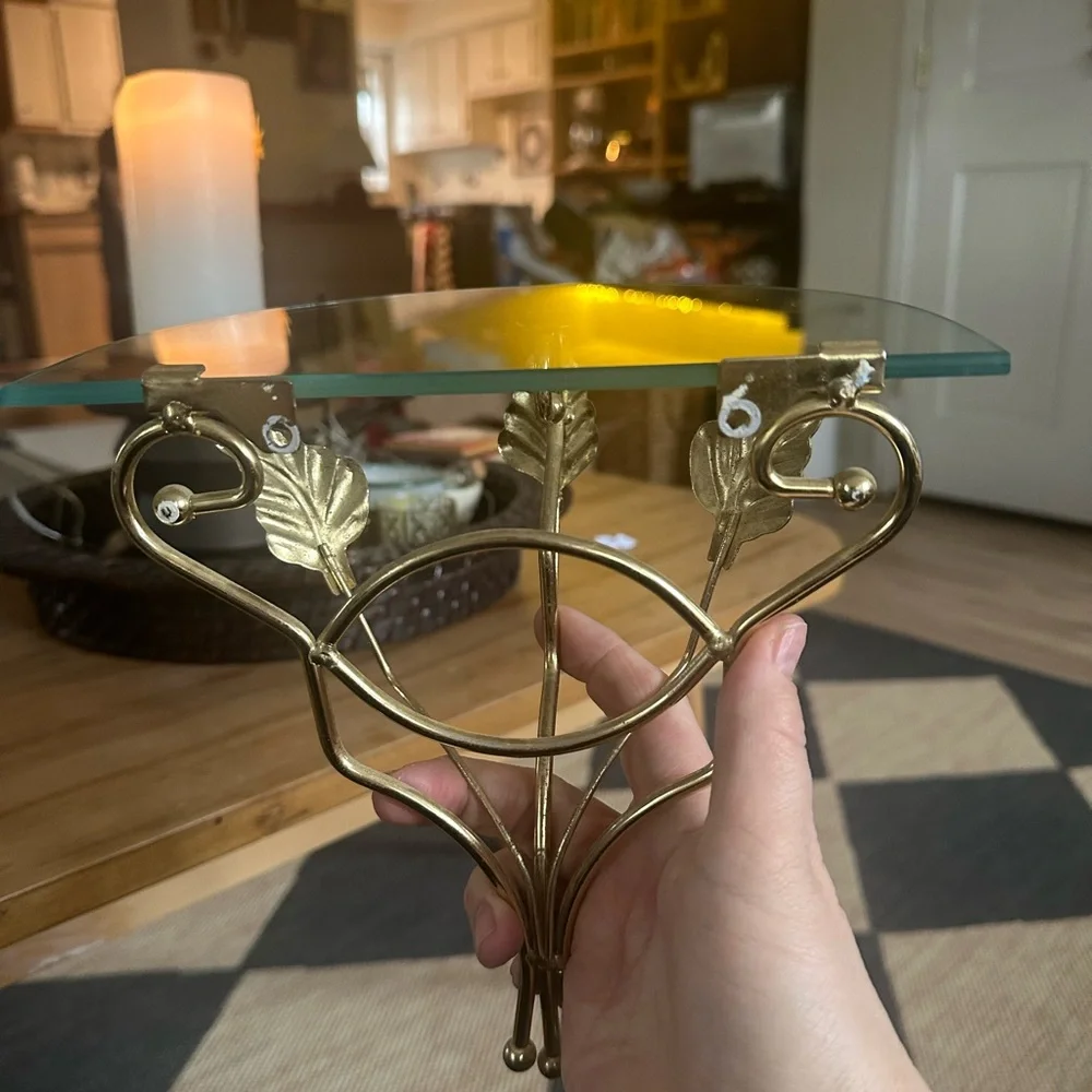 Gold Leaf Accent Wall Shelf with Glass Top